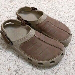 Crocs Yukon Vista II Clogs, Brown Leather Upper, Slip On Casual Shoes Mens Sz 12